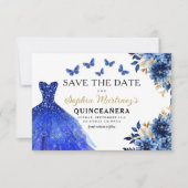 Floral Royal Blue Princess Verjaardag Quinceanera Save The Date (Voorkant)