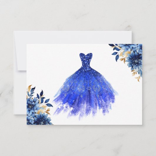 Floral Royal Blue Princess Verjaardag Quinceanera Save The Date (Achterkant)