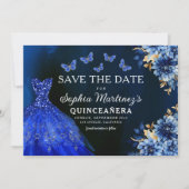 Floral Royal Blue Princess Verjaardag Quinceanera Save The Date (Voorkant)
