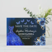 Floral Royal Blue Princess Verjaardag Quinceanera Save The Date (Staand voorkant)