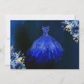 Floral Royal Blue Princess Verjaardag Quinceanera Save The Date (Achterkant)