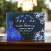Floral Royal Blue Princess Verjaardag Quinceanera Save The Date