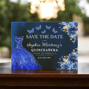 Floral Royal Blue Princess Verjaardag Quinceanera Save The Date