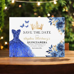 Floral Royal Blue Princess Verjaardag Quinceanera Save The Date<br><div class="desc">Vier in stijl met de Floral Pink en Gold Princess Birthday Quinceañera uitnodiging. Dit elegante ontwerp is voorzien van zachte roze bloemen in combinatie met luxe gouden accenten, perfect voor een vorstelijke en gedenkwaardige 15e verjaardag. De uitnodiging belichaamt genade en sophisticatie, geschikt voor een prinses. De delicate bloemendetails en glinsterende...</div>