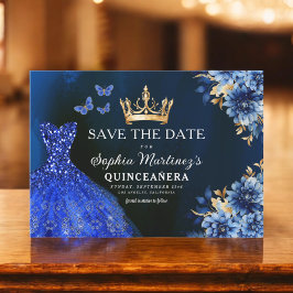 Floral Royal Blue Princess Verjaardag Quinceanera Save The Date