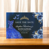 Floral Royal Blue Princess Verjaardag Quinceanera Save The Date