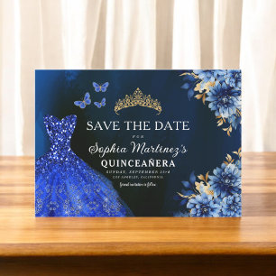 Floral Royal Blue Princess Verjaardag Quinceanera Save The Date