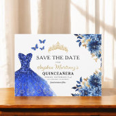 Floral Royal Blue Princess Verjaardag Quinceanera Save The Date
