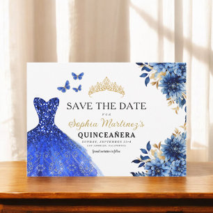 Floral Royal Blue Princess Verjaardag Quinceanera Save The Date