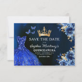 Floral Royal Blue Princess Verjaardag Quinceanera Save The Date (Voorkant)