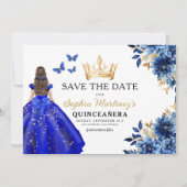 Floral Royal Blue Princess Verjaardag Quinceanera Save The Date (Voorkant)