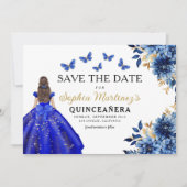 Floral Royal Blue Princess Verjaardag Quinceanera Save The Date (Voorkant)
