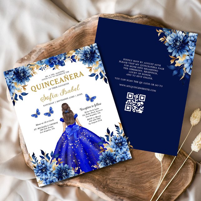 Floral Royal Blue QR Code Princess Quinceanera (Creator heeft geüpload)