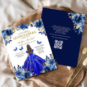 Floral Royal Blue QR Code Princess Quinceanera Flyer