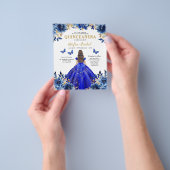 Floral Royal Blue QR Code Princess Quinceanera Flyer (Hand)