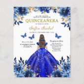 Floral Royal Blue QR Code Princess Quinceanera Flyer (Voorkant)