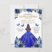 Floral Royal Blue QR Code Princess Quinceanera Kaart (Voorkant)