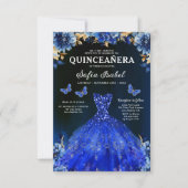 Floral Royal Blue QR Code Princess Quinceanera Kaart (Voorkant)