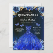 Floral Royal Blue QR Code Princess Quinceanera Kaart (Voorkant)