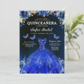 Floral Royal Blue QR Code Princess Quinceanera Kaart (Staand voorkant)