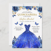 Floral Royal Blue QR Code Princess Quinceanera Kaart (Voorkant)