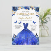 Floral Royal Blue QR Code Princess Quinceanera Kaart (Staand voorkant)