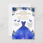 Floral Royal Blue QR Code Princess Quinceanera Kaart (Voorkant)