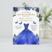 Floral Royal Blue QR Code Princess Quinceanera Kaart (Staand voorkant)