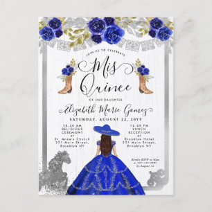 Floral Royal Blue Silver Charra Horse Quinceanera Uitnodiging Briefkaart
