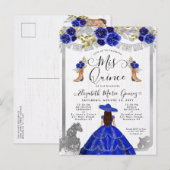 Floral Royal Blue Silver Charra Horse Quinceanera Uitnodiging Briefkaart (Voorkant / Achterkant)