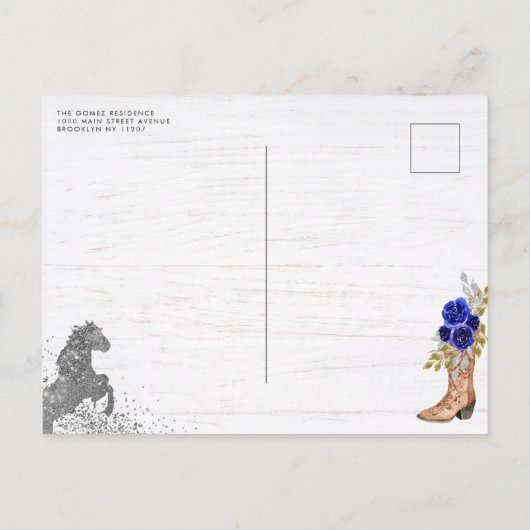 Floral Royal Blue Silver Charra Horse Quinceanera Uitnodiging Briefkaart (Achterkant)