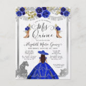 Floral Royal Blue Silver Charra Horse Quinceanera Uitnodiging Briefkaart (Voorkant)