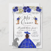 Floral Royal Blue Silver Horse Charra Quinceanera Kaart (Voorkant)