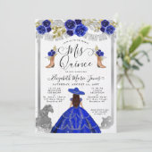 Floral Royal Blue Silver Horse Charra Quinceanera Kaart (Staand voorkant)