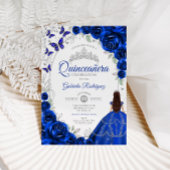 Floral Royal Blue Silver Quinceanera Kaart