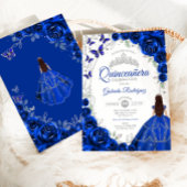 Floral Royal Blue Silver Quinceanera Kaart