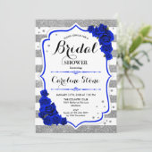 Floral Royal Blue Silver Stripes Vrijgezellenfeest Kaart (Staand voorkant)