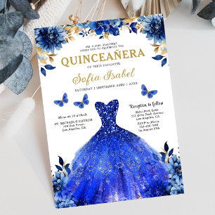 Floral Royal Blue Tweetalige Spaanse Quinceanera Kaart