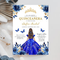 Floral Royal Blue Tweetalige Spaanse Quinceanera
