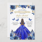 Floral Royal Blue Tweetalige Spaanse Quinceanera Kaart (Voorkant)