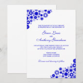  Floral Royal Blue Wedding Kaart (Voorkant / Achterkant)