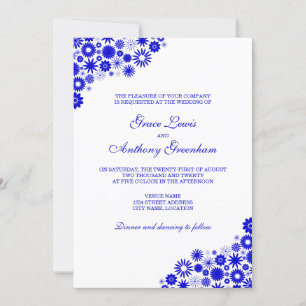  Floral Royal Blue Wedding Kaart