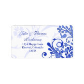 Floral Royal Blue Wedding Return Label (Voorkant)