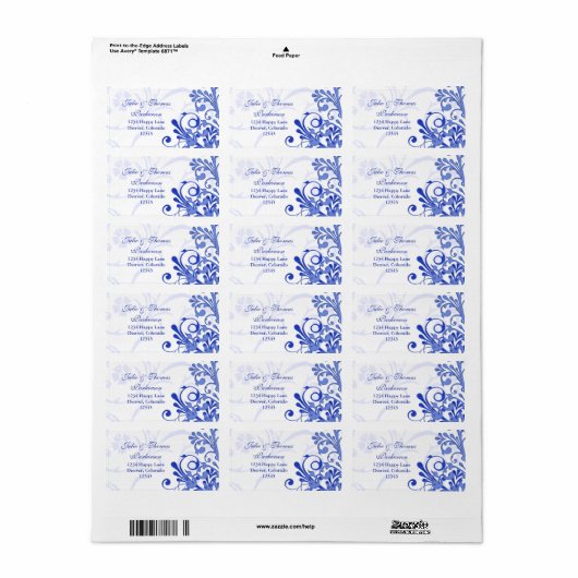 Floral Royal Blue Wedding Return Label (Full Sheet)