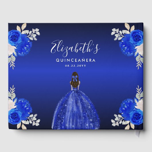 Floral Royal Donkerblauwe jurk Verjaardag Quincean Gastenboek (Achterkant)