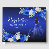 Floral Royal Donkerblauwe jurk Verjaardag Quincean Gastenboek (Voorkant)