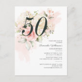 Floral roze 50th Birthday Botanical Party Uitnodiging Briefkaart (Voorkant)