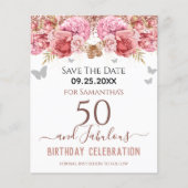 Floral roze 50th Birthday Save the Date (Voorkant)
