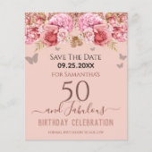 Floral roze 50th Birthday Save the Date (Voorkant)