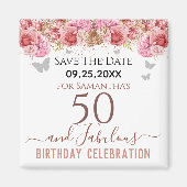 Floral roze 50th Birthday Save the Date Magnet (Voorkant)